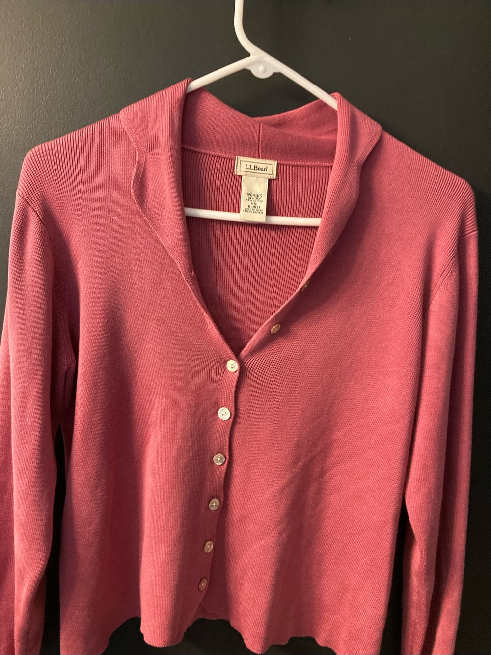 L.L. Bean Rose silk/cotton Button Cardigan with collar
